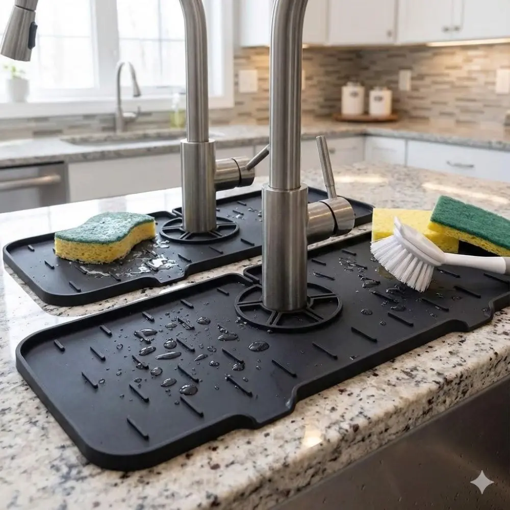 Silicone Sink Splash Guard with High Edge, Anti-Mold Water Drain Mat for Kitchen & Bathroom, Non-Slip, Easy Clean Drip Tray, Universal Fit for RV Dishwasher, Single Pack Anti-Splash Pad