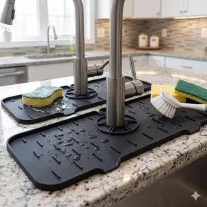 Silicone Sink Splash Guard with High Edge, Anti-Mold Water Drain Mat for Kitchen & Bathroom, Non-Slip, Easy Clean Drip Tray, Universal Fit for RV Dishwasher, Single Pack Anti-Splash Pad