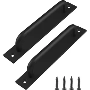 2 Pack Sliding Barn Door Handle with Plate, 7 Inch Gate Door Handle, Aluminium Alloy Door Pull Handle for Sliding Barn Door Gate Doors, Black