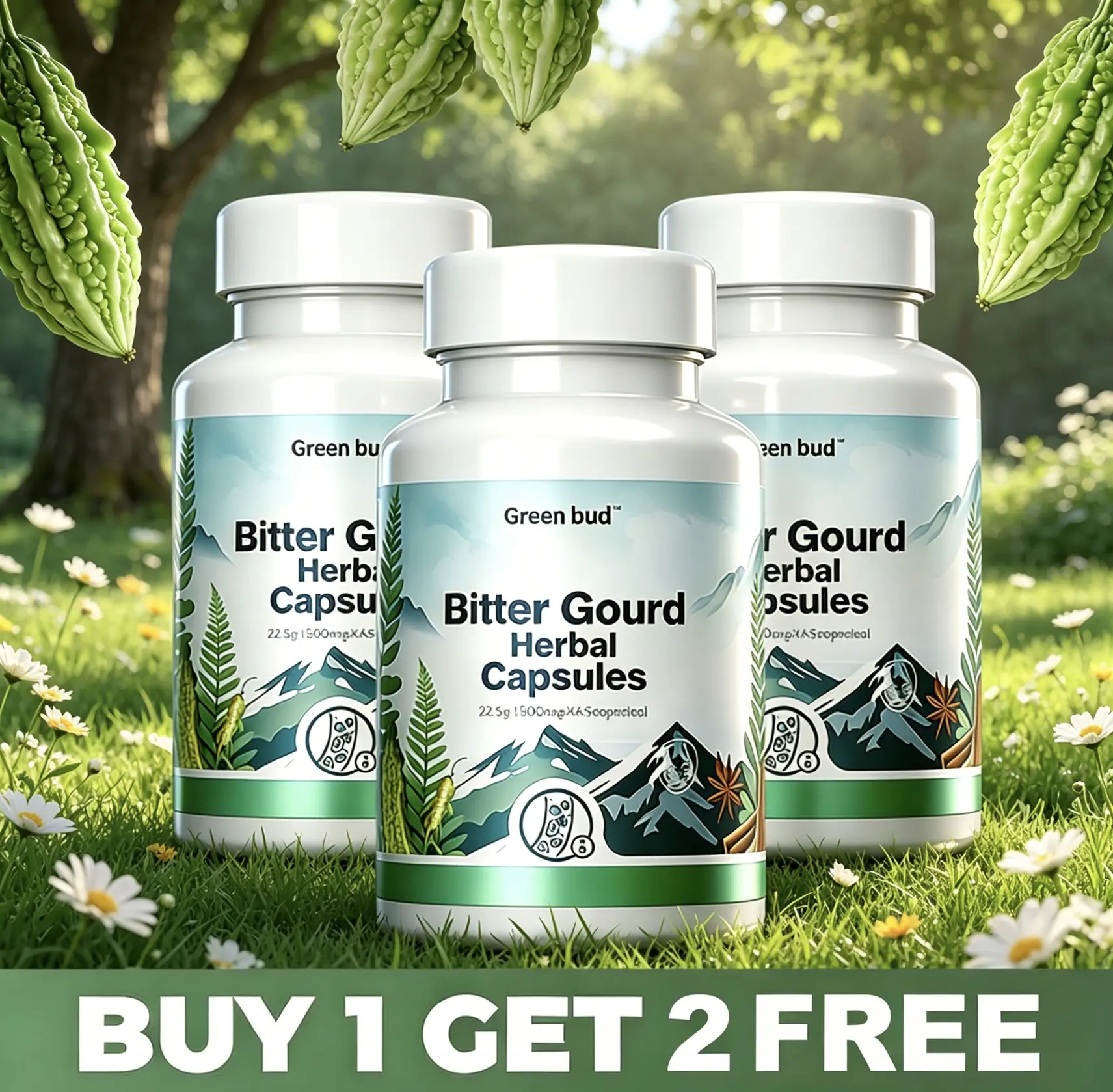 [BUY 1 GET 2 FREE]Green Bud 1 Bitter Gourd Herbal Capsules Contain Extracts of Bitter Gourd, Cinnamon, Ginseng, and Mulberry Leaves, etc.