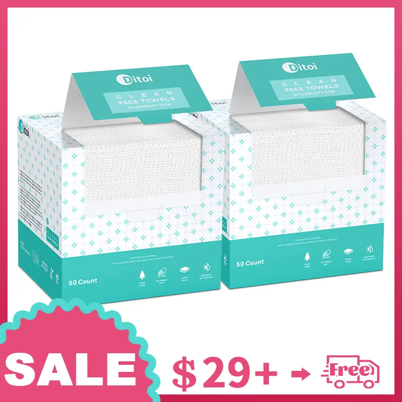 Ditoi Disposable Washcloth – 100 Count (2 Pack) Single-Use Facial Tissues, Highly Absorbent Plant Fiber Dry Wipes for Daily Use, Makeup Removal, Skinc
