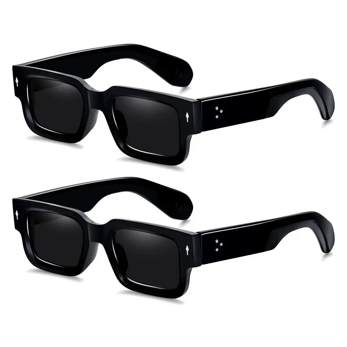 Men & Women's 2-Pack Full Rim Chunky Square Sunglasses Set - UV400 Anti-Ultraviolet Black Dark-Lensed Shades, Sunglasses for Women, Men's Sunglasses