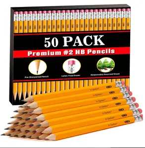 Wood-Cased #2 HB Pencils, 50 Pack Pre-Sharpened Pencils with Top Erasers, Bulk Yellow Pencils for School Teacher Supplies, Writing, Drawing and Sketching