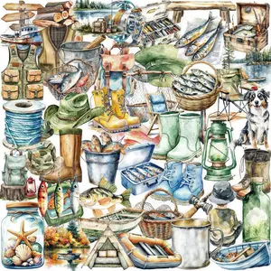 50 Transparent Cartoon Fishing Stickers, Waterproof Pet Sticker Pack, Ideal for Journals, Guitars, Notebooks, Outdoor Use