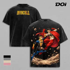Mark Grayson vs Omni-Man Invincible Battle Graphic Tee, Father vs Son Comic Fight Vintage Washed Shirt, Viltrumite Clash Unisex Streetwear, Dynamic Action Superhero Design, Heavyweight Cotton Oversized Tee, Gift for Invincible Fans