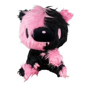 Gloomy Bear - Black Pink Gloomy Bear Sitting Pose Long Hair Fur Plush 7"H
