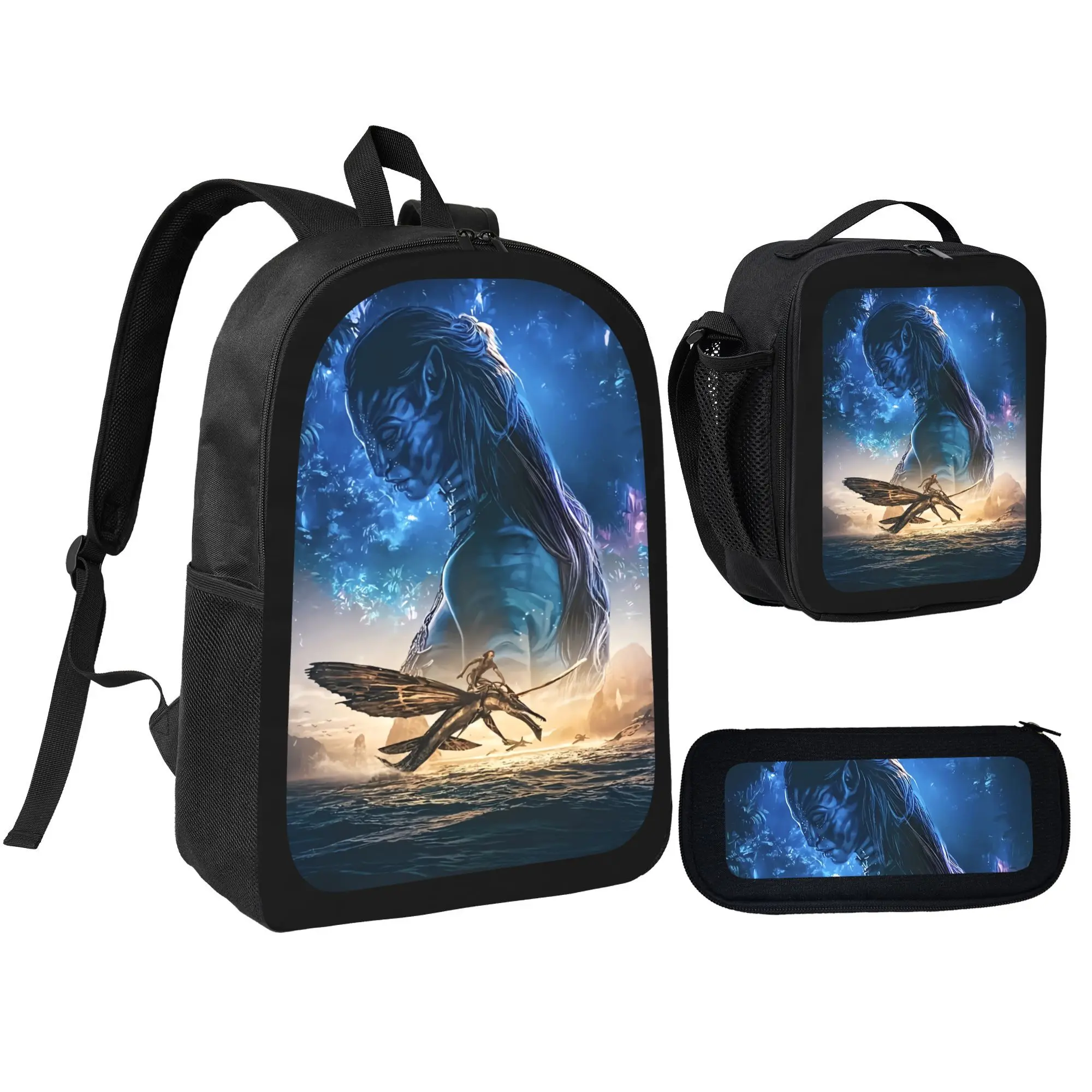Avatar The Way Of Water Pattern Student Backpack Set Lightweight School Bag Pencil Bag For Daily Travel