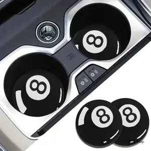 2Pcs Magic 8 Ball Car Coasters Absorbent Cup Holder Mat Billiards Automobile Beverage Pad Cool Vehicle Interior Decor Gothic Aesthetic Gift for Men
