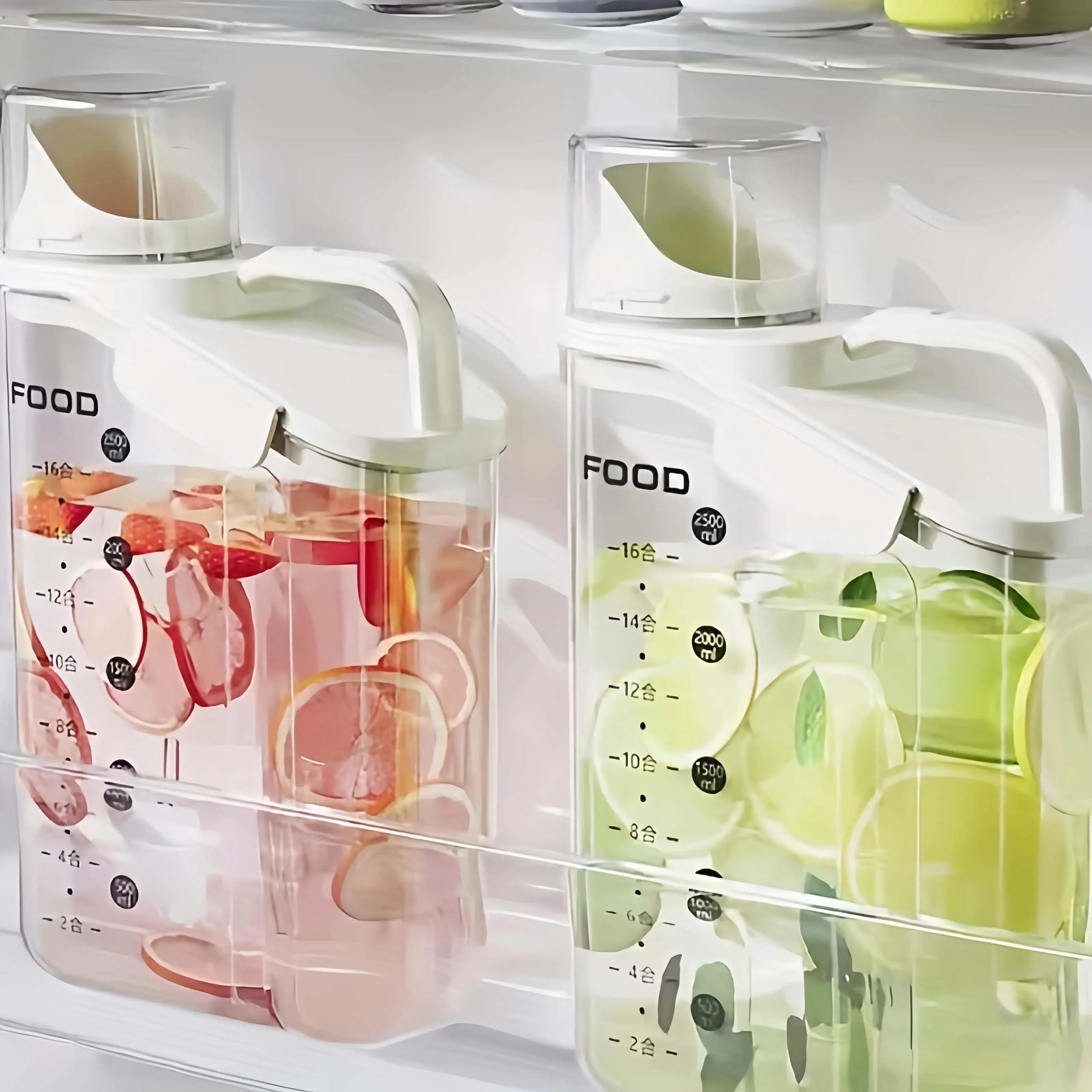 2pcs Cold Summer Homemade Drinks Water Bottle Household Refrigerator Cool White Open Juice Fruit Drink Tea Bucket Large Capacity High Temperature Resistant Cool Water Bottle For Fridge, Parties And Dairly Use For Restaurants/bars/cafe