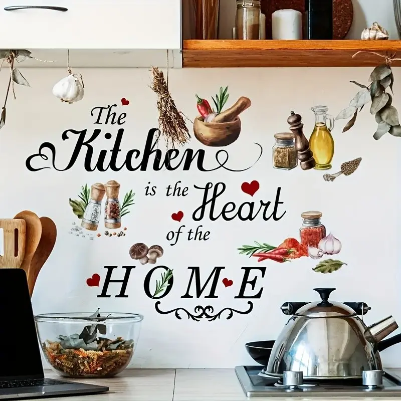 Modern Self-Adhesive PVC Wall Sticker, Decorative Kitchen Theme Decal with Heart-Shaped Vegetable Design, Home Decor, Wall Background Decoration, Wall Decals