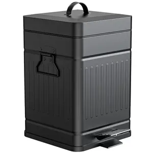 TINANA Small Trash Can with Lid: 5L, 1.3 Gallon Stainless Steel Dog Poop Trash Can, Rectangle Trash Can with Step Pedal, Retro Kitchen Garbage Can for Farmhouse, Craft Room, Office, Garage, Black