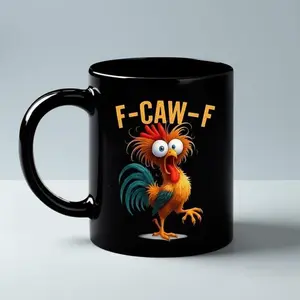 F-Caw-F Funny Chicken Mug, Black 15oz Ceramic Mug, Rooster Coffee Cup, F-Caw-F Chicken Humor Mug, Funny Rooster Meme Accent Mug 11oz Mug, tea, ceramic mug, funny office, funny trump mug