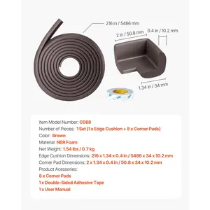 VEVOR Baby Proofing Edge Corner Protector, 18 ft Edge Cushion, 8 Corner Pads, Soft NBR Foam, 3M Adhesive, Child Proof Table Safety Bumper Guards, Easy Installation, for Furniture Fireplace Protection