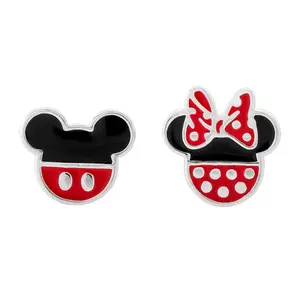 Disney Minnie Mouse and Mickey Mouse Earrings Classic Red and Black Designs with Bow Accents Disney Minnie Mouse and Mickey Mouse Earrings Classic Red and Black Designs with Bow Accents