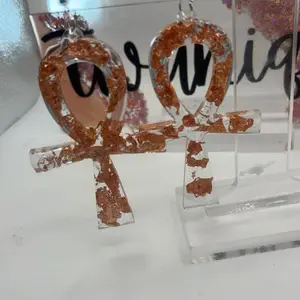 Ancient Egyptian Ankh Earrings - Copper & Clear Resin - Handcrafted Jewelry for Spiritual & Fashion Enthusiasts