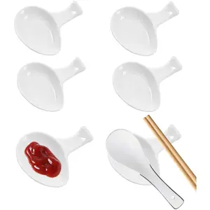 6 Pcs Ceramic Appetizer Dipping Plates Bowls, Japanese Fine Porcelain for BBQ Soy Sauce Ketchup Seasoning Sushi Salad, Can Be Used as Chopsticks Spoon Fork Rest Knife Holder