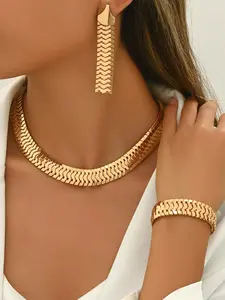 Women's Elegant Chain Necklace & Dangle Earrings & Bracelet, Fashion Matching Jewelry Set, Fashionable Jewelry Set for Party, Daily Clothing Decor, Trendy All-match & Exquisite Jewelry for Birthday Gift