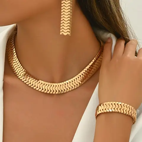 Women's Chain Necklace & Dangle Earrings & Bracelet, Fashion Matching Jewelry Set, Fashionable Jewelry Set, Jewelry Set for Party, Daily Clothing Decor, All-match Jewelry for Birthday Gift