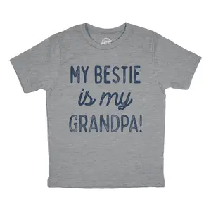 Youth Funny T Shirts My Bestie Is My Grandpa Sarcastic Graphic Novelty Tee For Young Kids Funny T Shirts Funny Grandpa Short Sleeve Novelty Tees for Kids Light Grey