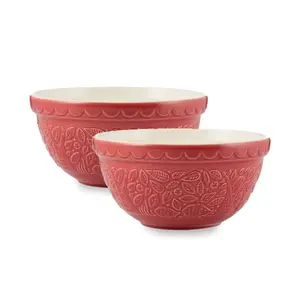 Mason Cash In the Forest S30 (1.25 Qt) Embossed Red Hedgehog Mixing Bowls | Set of 2