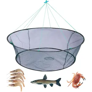 Foldable Portable Nylon Fishing Drop Net with Rope, Minnow Crab Crawfish Shrimp Trap Net for Pier Bridge Fishing