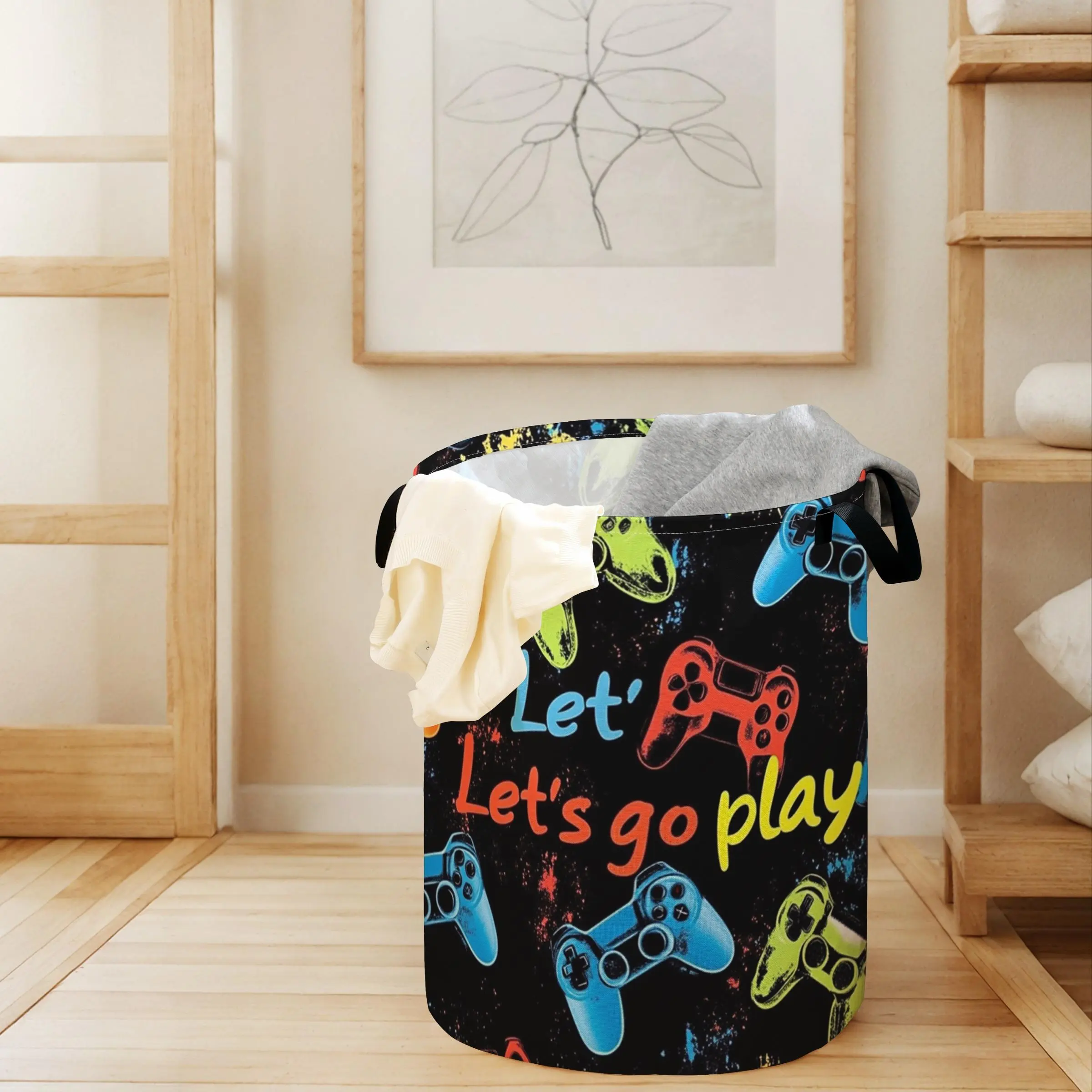Game Controller Pattern Laundry Basket Organizer, 1 Count Large Capacity Foldable Dirty Clothes Toy Storage Basket with Handle, Household Dustproof Storage Basket for Home, Laundry Hamper, Clothes Baskets, Folding Laundry Basket, Laundry Bin