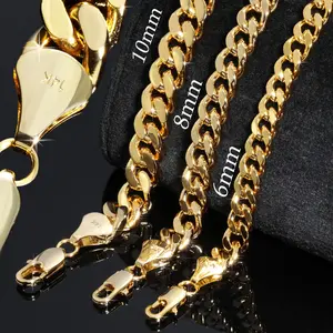 14K Stamped Premium Quality High-End Brass Cuban Chain 6mm 8mm 10mm 24" Necklace Jewelry Accessory Unisex Men Women