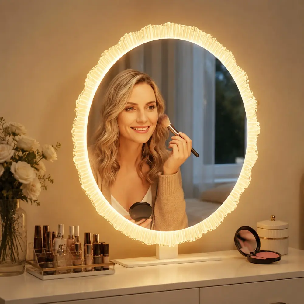 Littleox 19.3''x19.3'' Crystal Edge LED Makeup Mirror with 3-Color Dimmable Lighting