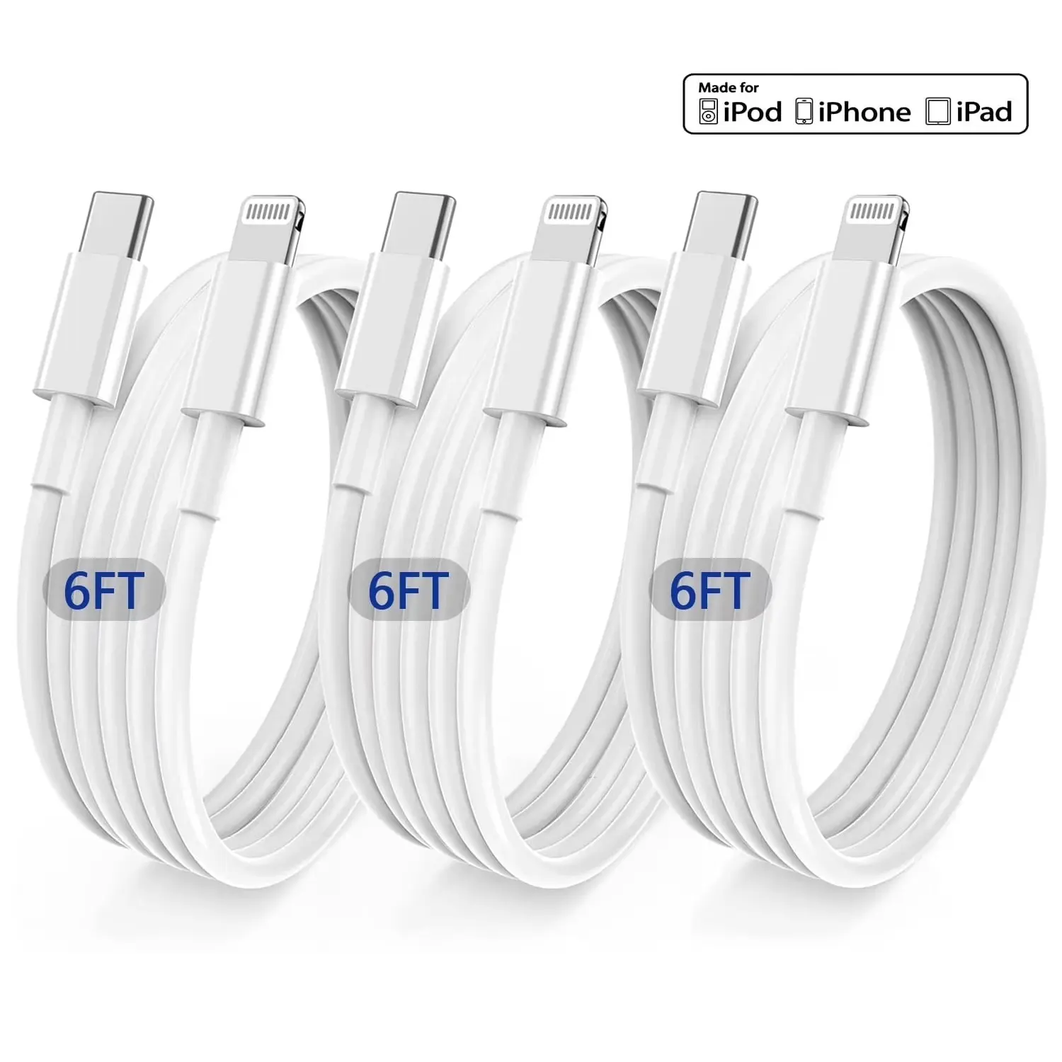 6ft USB C to Lightning Fast Charging Cable 3 Pack Compatible with iPhone 14 13 12 11 Pro Max XS XR 8 7 6 SE iPad, Mobile, Charger Smartphone Electronic, Cellphone, Dual-Port Usb-C/Lightning Cables, Data Cable