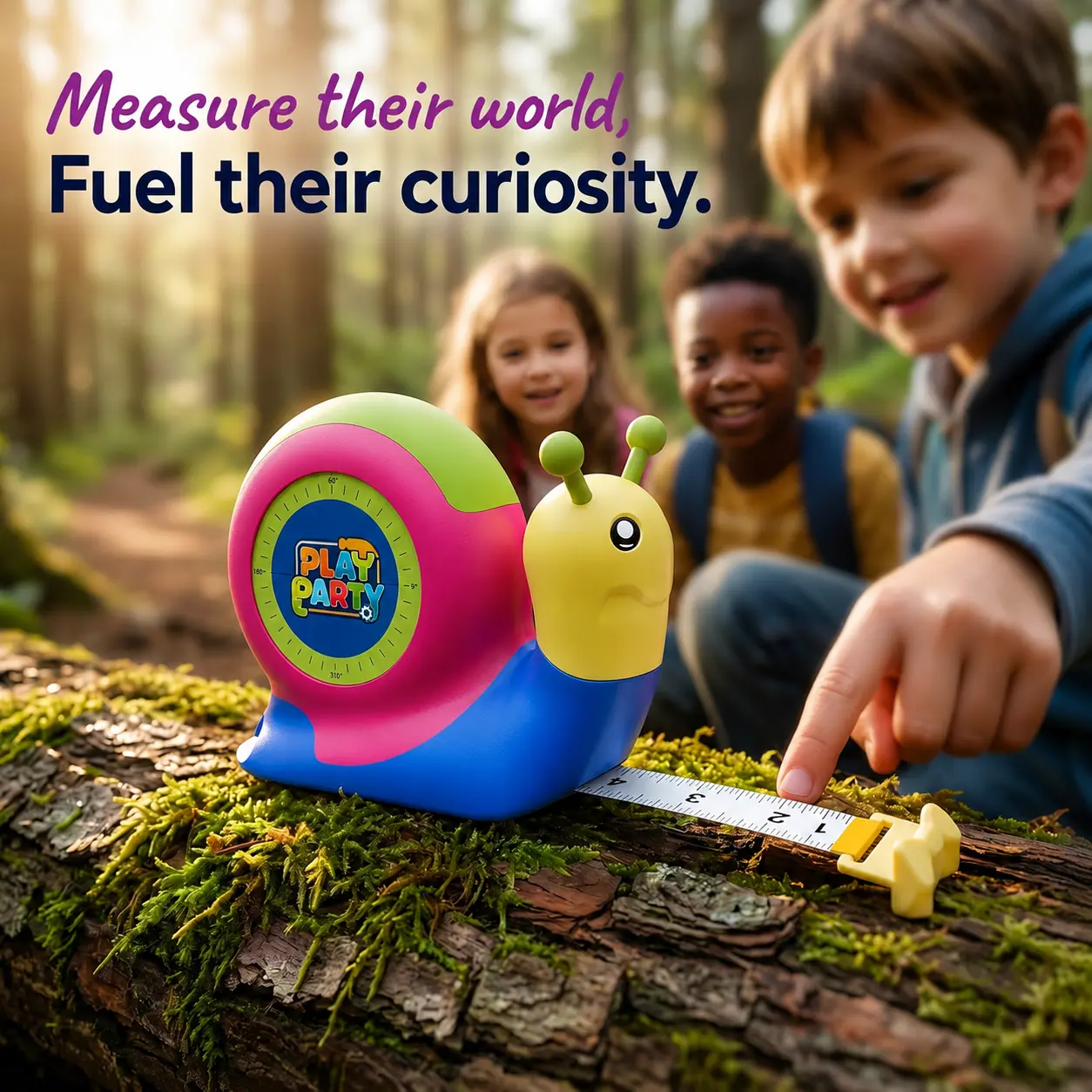 PlayParty 8FT Adorable Snail-Shape Retractable Tape - Soft Plastic Toddler Montessori STEM Math Educational Toy, Unisex 3+ Curious Kids Outdoors Fidget Tool, Classroom Aids, Birthday Gifts