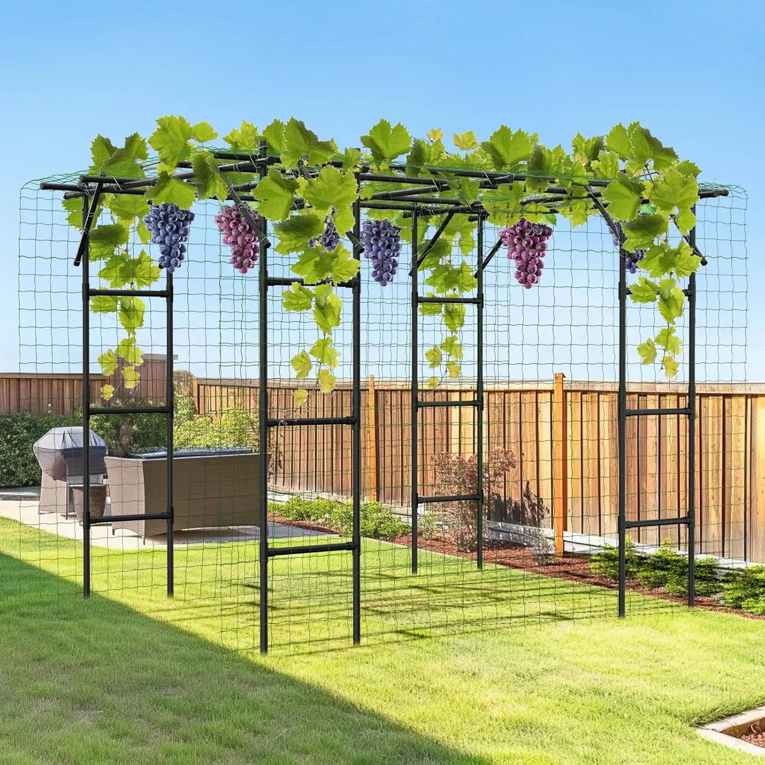 ABORON Outdoor Garden Arch Trellis, 118" x 79" x 87" Extra Large Garden Trellis for Climbing Plants, Plant Trellis for Cucumber Grape Vine Vegetable Fruit, Garden Gazebo Decorative Design
