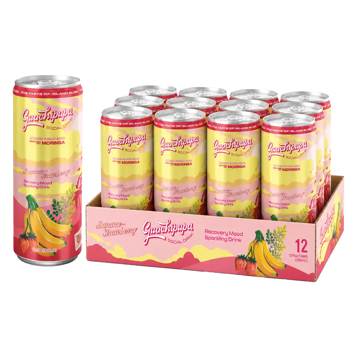 Recovery Mood Natural Banana Fruit Beverage, 12-Pack Low-Calorie Moringa Sports Energy Drink