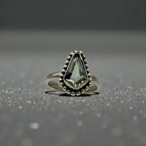 Green Amethyst Ring- 925 Sterling Silver- Size 9