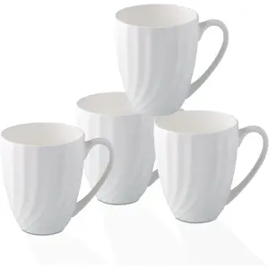Fine   White Coffee Mugs Set of 4 (12 oz), Ceramic Spiral   Cups, Thin  Coffee Cups, Lightweight Coffee Mugs for Hot , Latte, Cappuccino