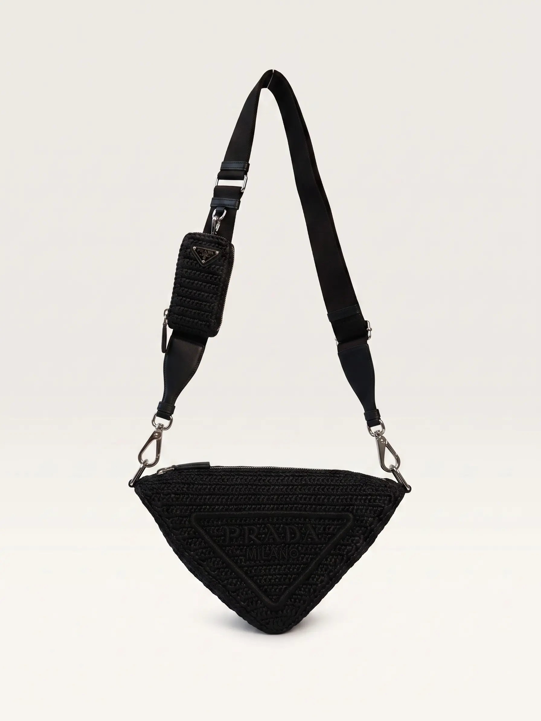 Pre-owned PRADA Raffia Crossbody Bags Black Triangle with Coin Pouch