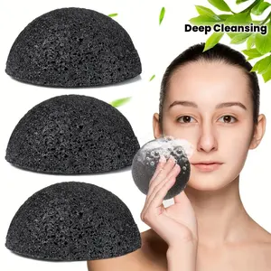 Bamboo Charcoal Konjac Facial Sponge, Deep Cleansing Gentle Face Exfoliator Sponge, Natural Konjac Face Cleansing Sponge for Pore Cleansing, Daily Skincare & Makeup Removal, Exfoliating Tool