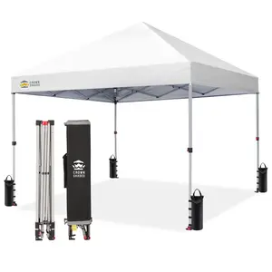 CROWN SHADES 8x8 Pop Up Canopy - Beach Tent with CenterLok One Push Setup - Easy Outdoor Sun Shade for Events, Parties, Camping - Gazebo with STO-N-Go Cover Bag, Silver Coated Top