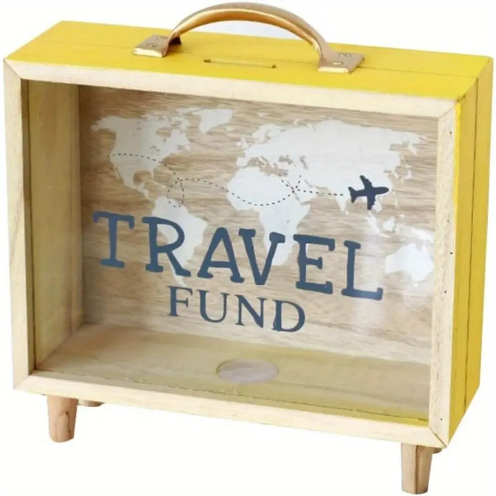 Wooden Decorative Coin Bank, Travel Fund Box, Memory Box, Plastic Coin Holder, Wooden Money Box, Perfect for Birthday, Valentine's Day Gifts