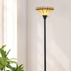 Tiffany Style Mission Design Stained Glass Torchiere Floor Lamp