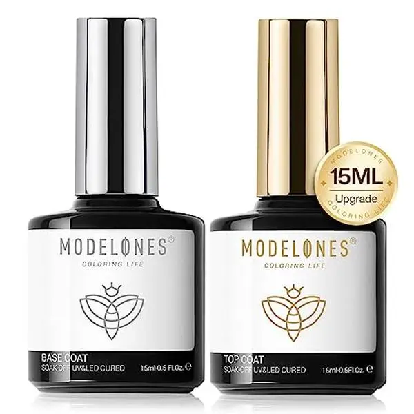 Gel Top and Base Coat, 2Pcs 15ml No Wipe Base and Gloss Top Coat, Soak Off Nail Lamp Acid Free Base Top Gel Nail Polish Starter Kit