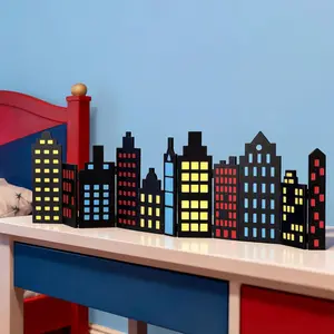 Wooden Hero Room Party Decorations Foldable Skyscrapers Decor Skyscrapers Table Centerpiece for Building Playroom Bedroom Birthday Gifts