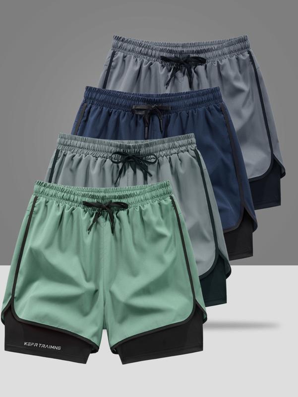 4-pack with double-layer design sports shorts, featuring a loose outer layer and breathable quick-dry liner perfect for running, workouts, and everyday casual wear