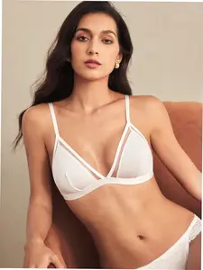 Triangle Bralette Contrast Mesh Sheer Date Night Romantic Lingerie