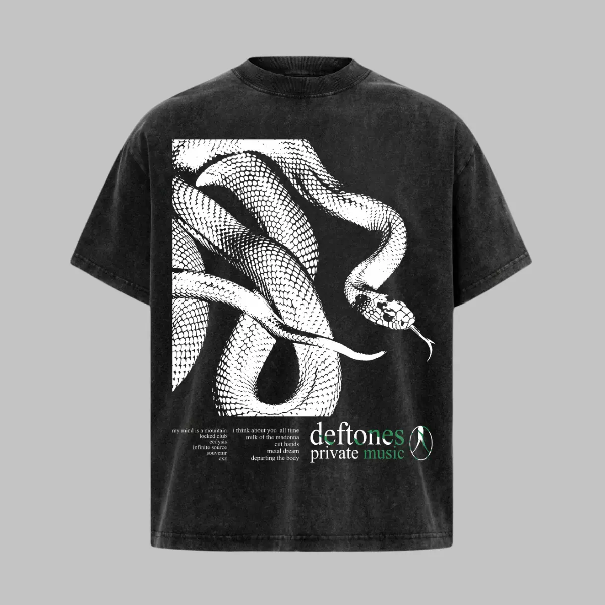 Deftones Private Music Snake Vintage Washed T Shirt Oversized Graphic Tee Alternative Metal Band Shirt Heavy Cotton Acid Wash Unisex Streetwear Nu Metal Shoegaze Rock Music Fan Apparel Y2K Grunge Aesthetic Retro Casual Oversized Band Merch Gift