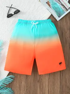 Gradient Color Boys' Beach Shorts, Quick-Dry Casual Swim Trunks, Summer Beach Short Pants, Sun Protection Lightweight Style