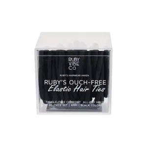 [RUBY VIBE CO] Ouch-Free Elastic Hair Ties BR02, Strong Tangle-Free Hold 30-Piece 4MM Black Set for All-Day Comfort