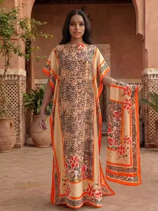 Women's Leopard Print Robe Set, Casual Long Dress & Headscarf, Beach Sun Protection Satin Scarf, All Seasons Fashion