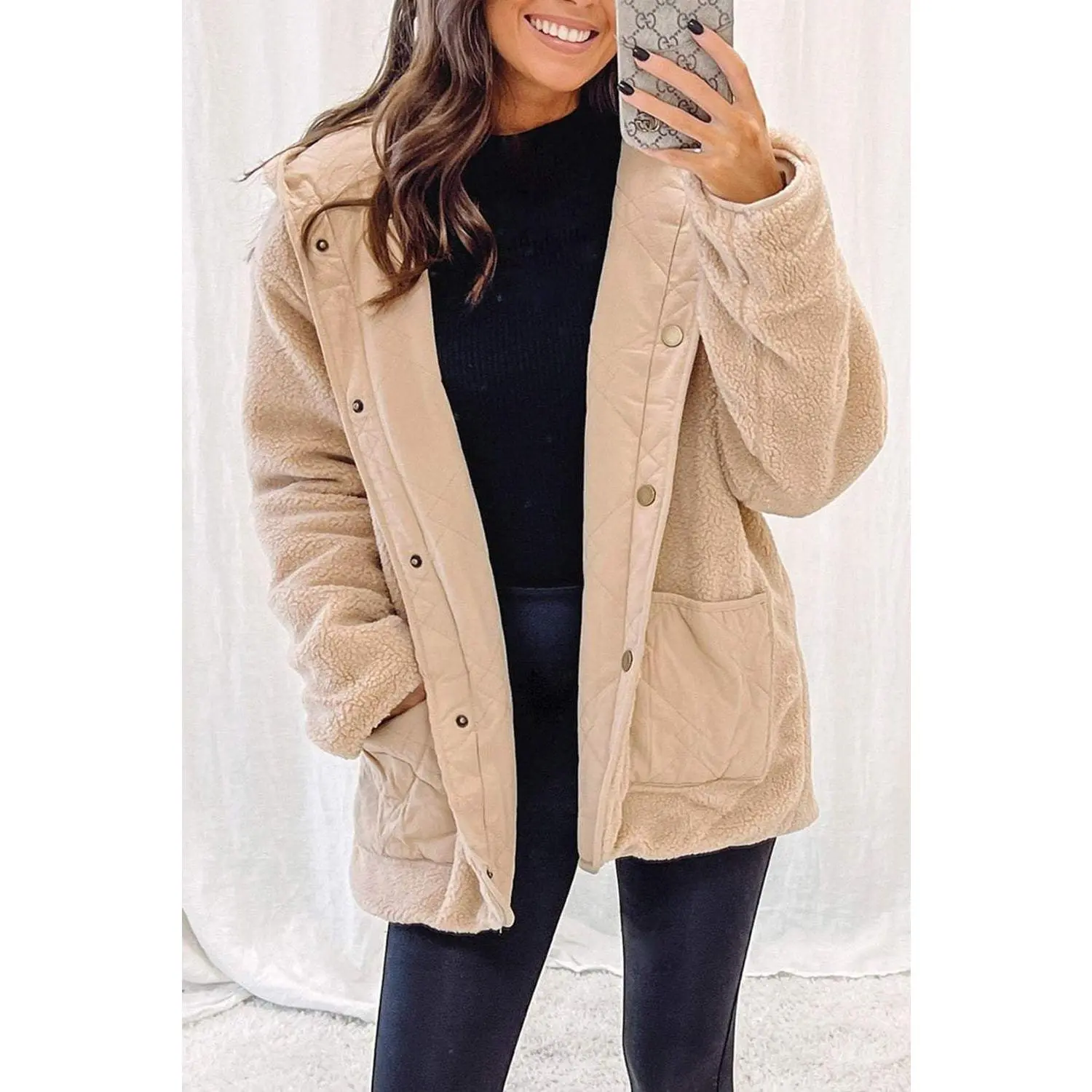 Khaki Double Wear Reversible Fleece Puffer Jacket