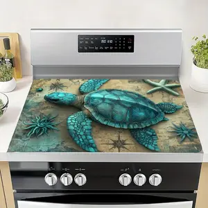 Diatom Mud Teal Sea Turtle 2D Stove Top Cover, Heat Resistant Scratch Proof Protector, Easy Clean Multi-Use Mat for Stoves, Oven, Washer Dryer, Nautical Beach Kitchen Decor #DiatomMud #SeaTurtle #NauticalDecor #BeachKitchen #StoveProtector #HeatResistant