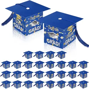30 Pcs Graduation Cap Candy Gift Boxes with Tassels Grad Hat Treat Boxes Graduation Party Favors for Guests Class of 2026 Decorations (Blue)